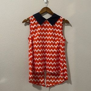 Freeway Collared Chevron Tank Blouse